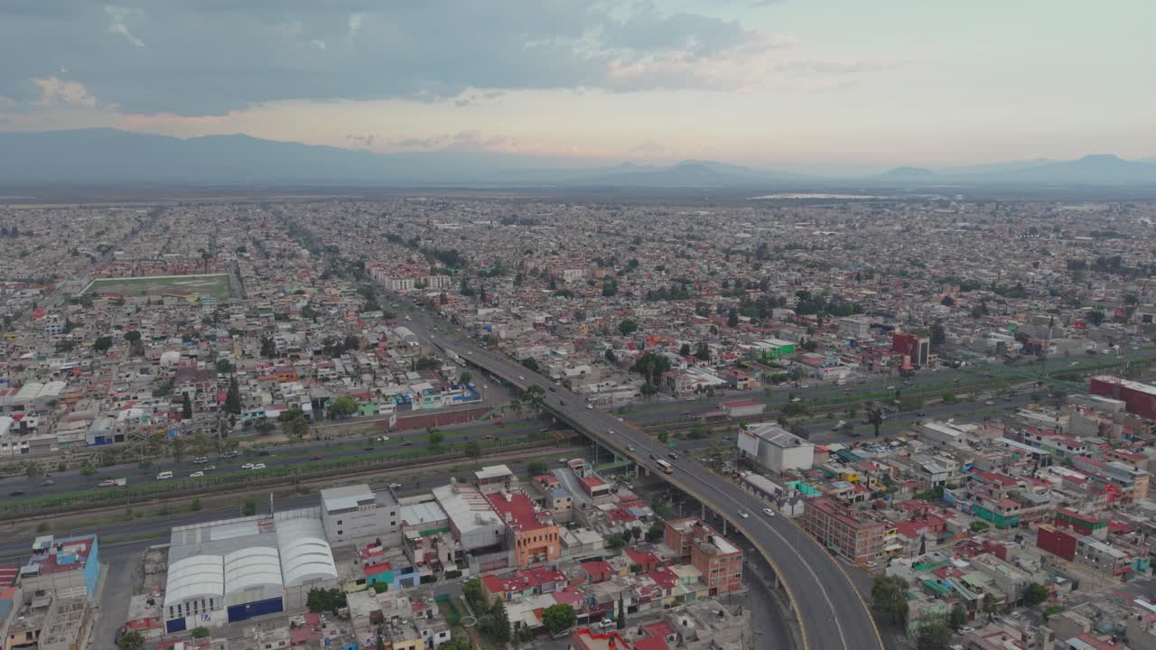 Drone shot over Ecatepec on a cloudy day