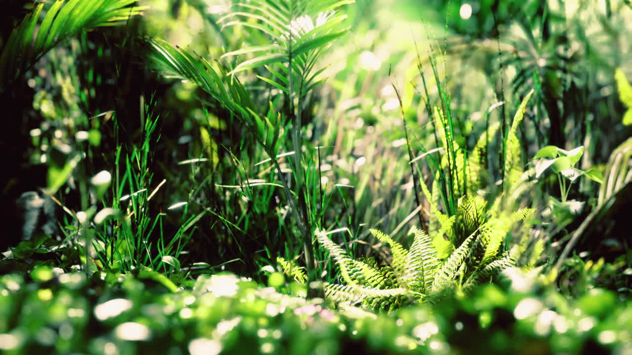 Lush green foliage in a tranquil forest setting during bright daylight hours