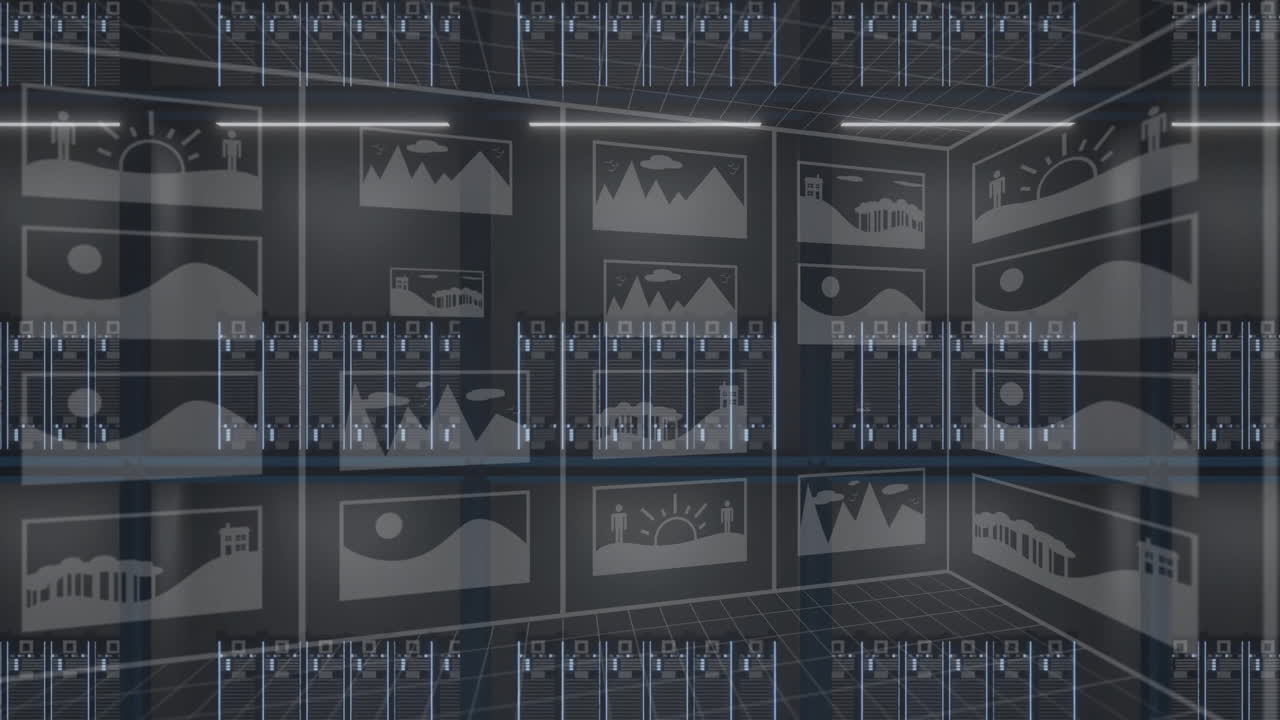 서버 랙 및 데이터 처리 애니메이션 디지털 사진 갤러리