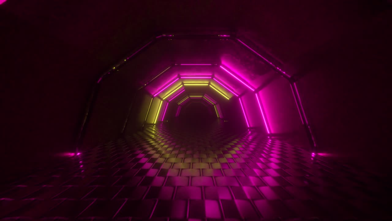 túnel de neón rosa y amarillo