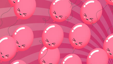 animation of pink balloons flying over red background