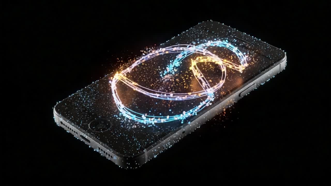 A Stunning Display of Digital Transformation: Vibrant Light Patterns Emanating from a Smartphone in an Abstract Animation Sequence