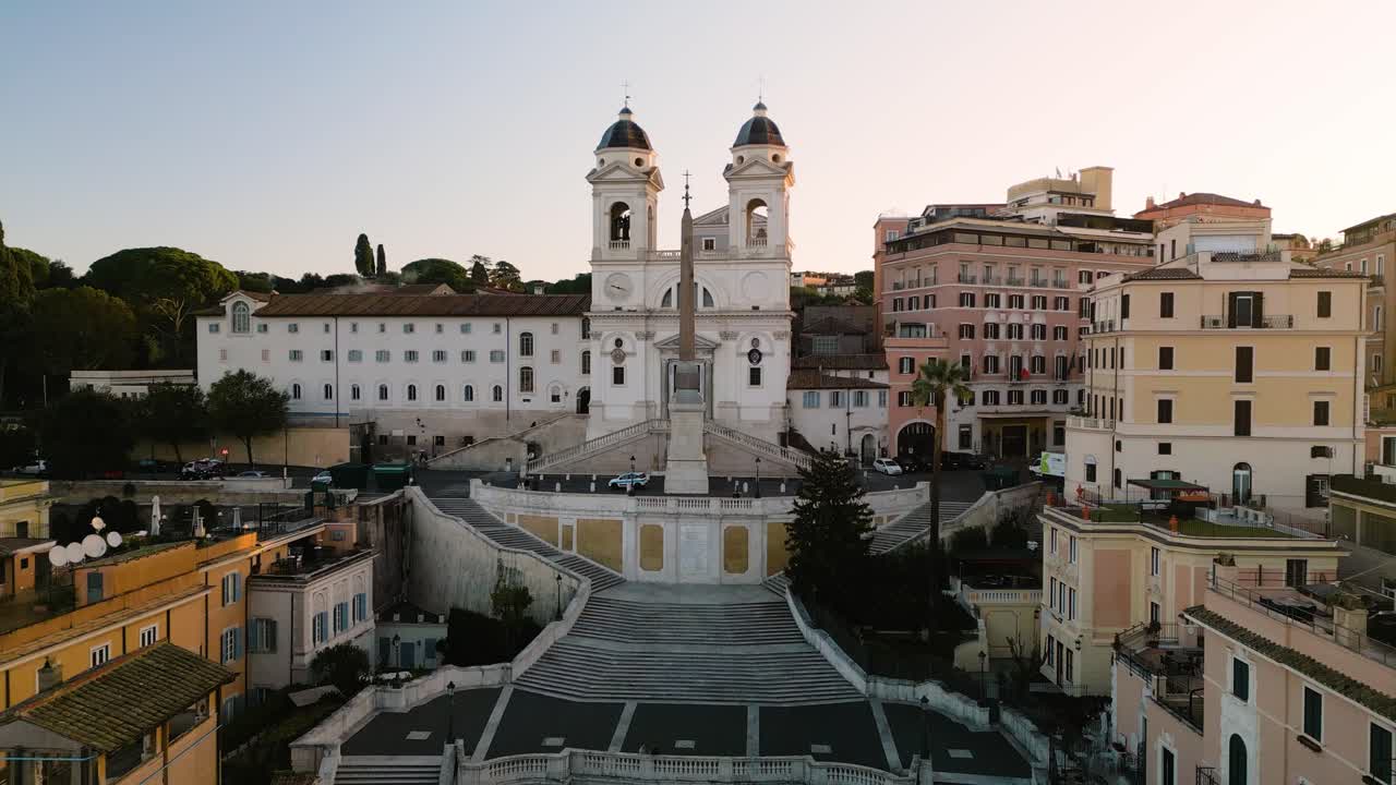 Drone Descends to Reveal Rome's Famous Spanish Steps in Historic Italian Capital City