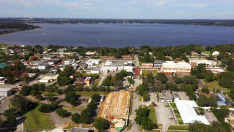 historic downtown clermont with view of large lake in background