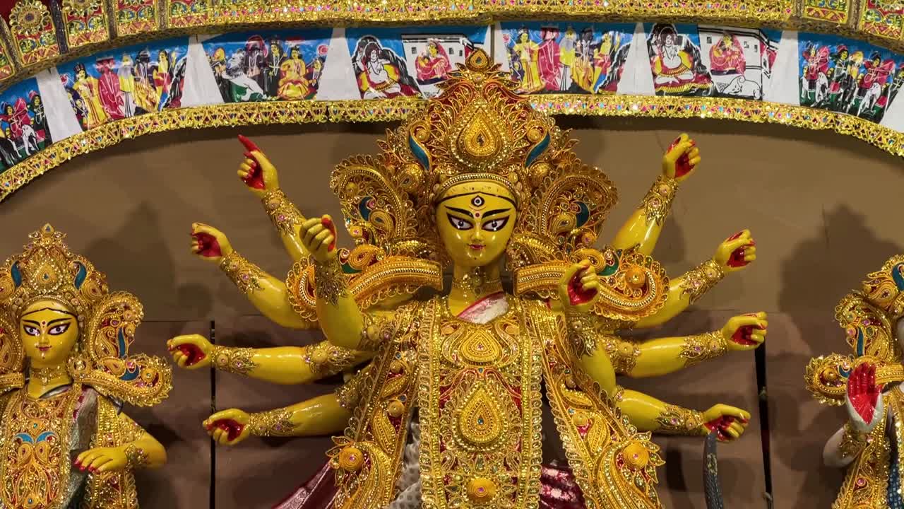 Yellow colored theme Durga Maa idol in Kolkata