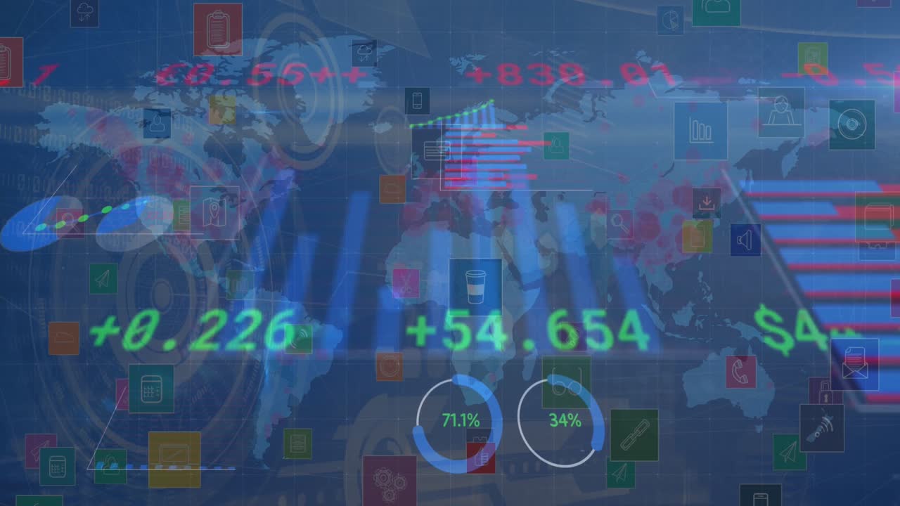 세계 지도를 통해 금융 데이터 처리의 애니메이션