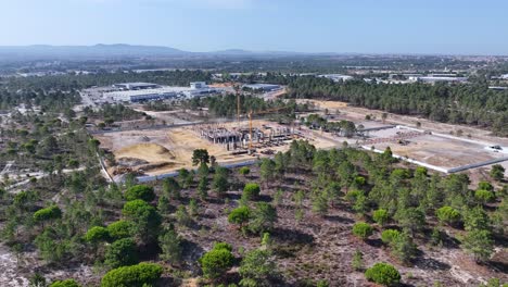 Drone-shot-of-a-construction-site-in-Seixal-industrial-area,-south-of-Lisbon