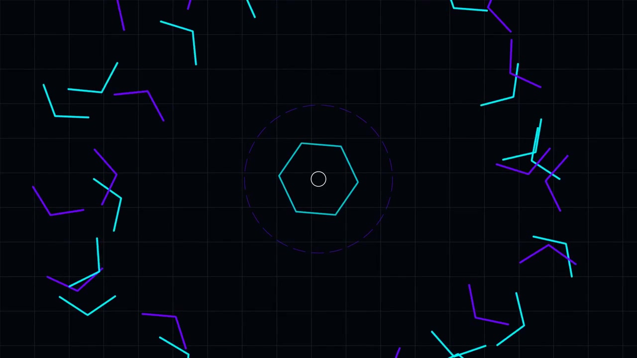 Abstract Digital Hexagon Animation with Expanding Geometric Particles