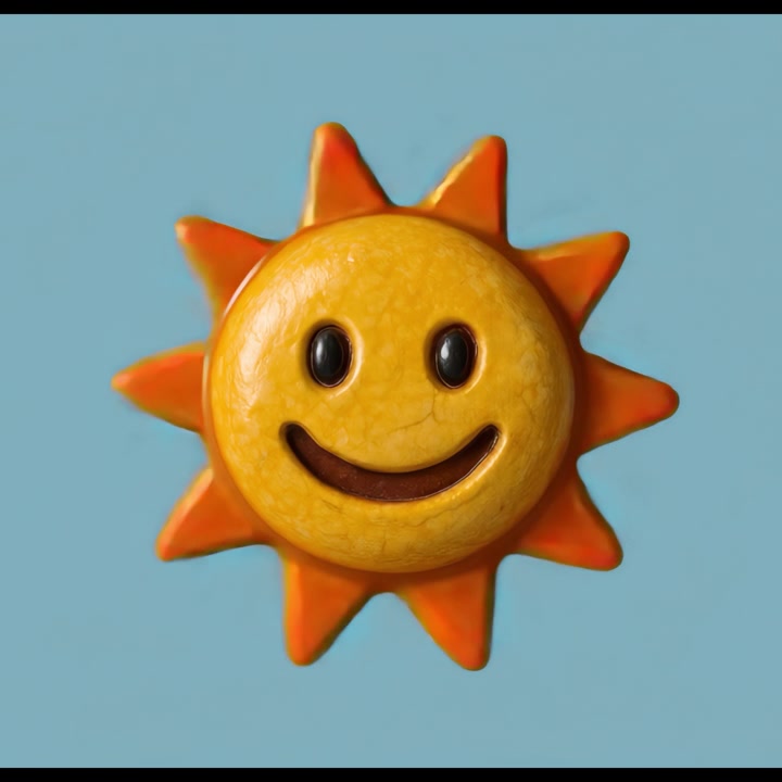 Sole animato a cartone con faccina sorridente che ammicca su sfondo blu