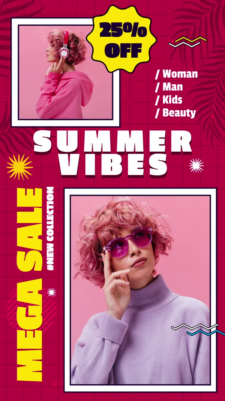Animated Summer Sale Advertisement Featuring Trendy Woman