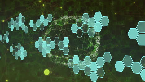 animation of element structures over brain and networks on dark background