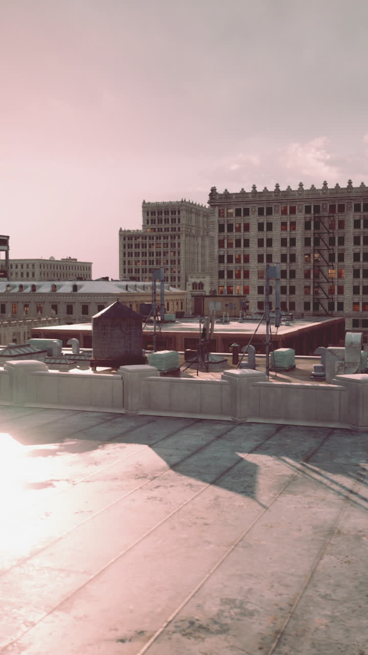 Rooftop View of a City at Dusk