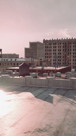 rooftop view of a city at dusk