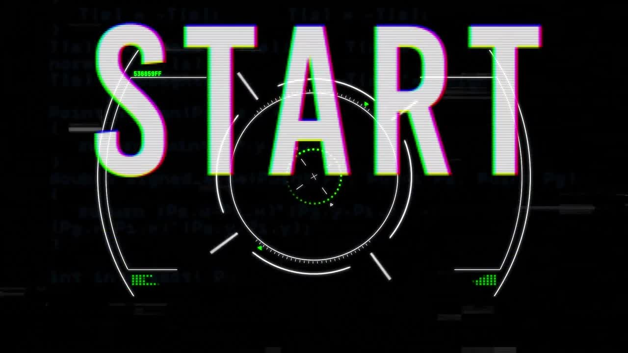 animación de texto blanco, inicio, con bloqueo de seguridad giratorio e interferencia, en negro