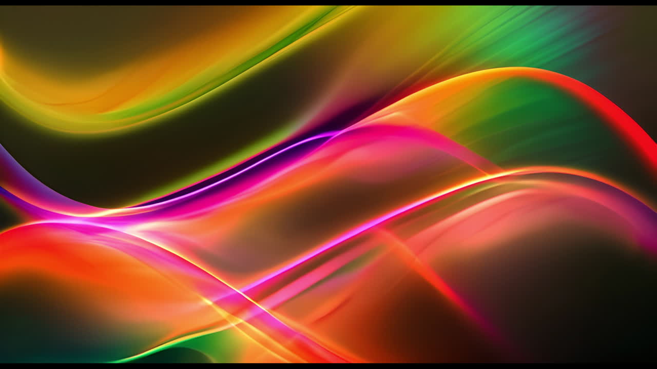 Animation of colourful neon shapes moving on black background