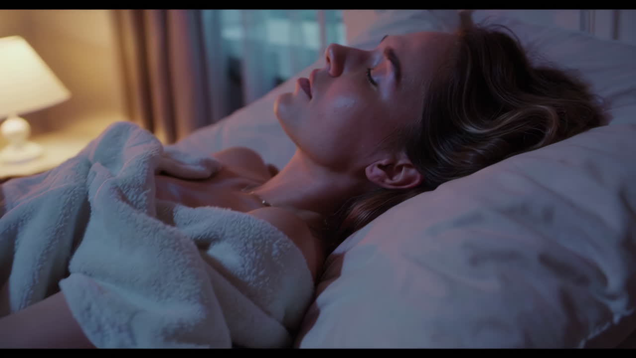 Kvinde sover i seng om natten