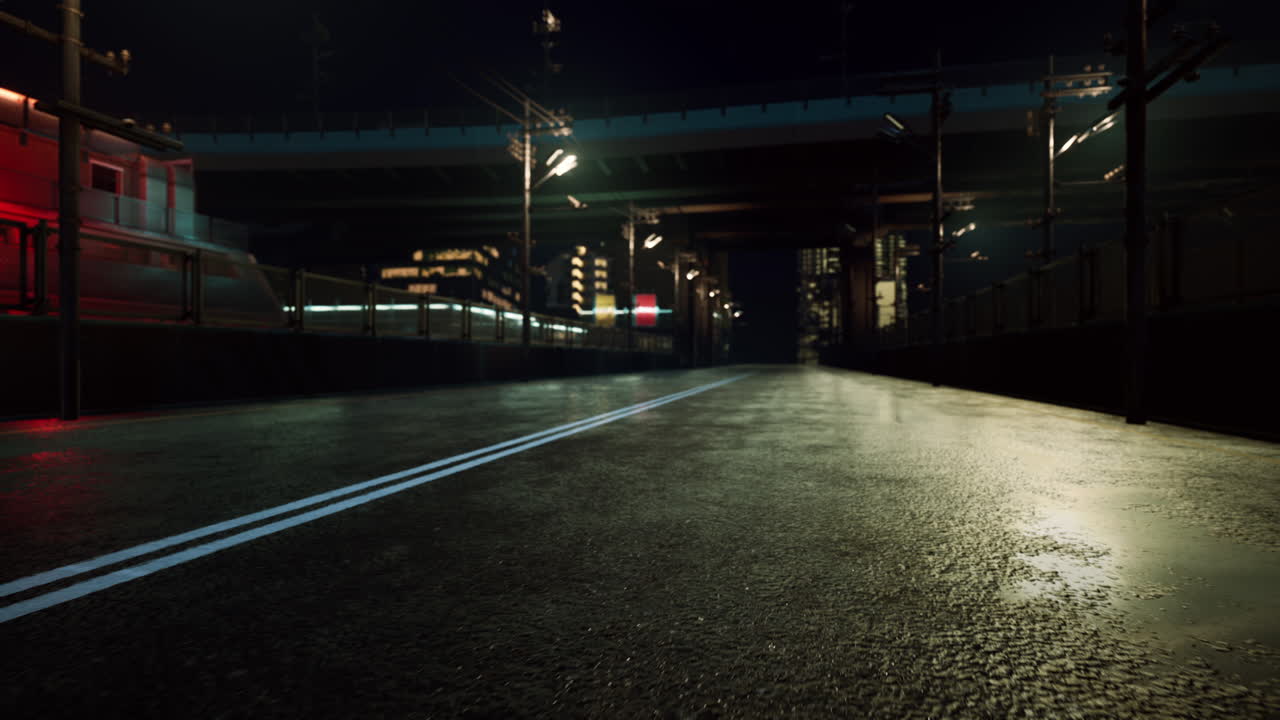 네온 조명 을 가진 일본 도시 의 야간 장면