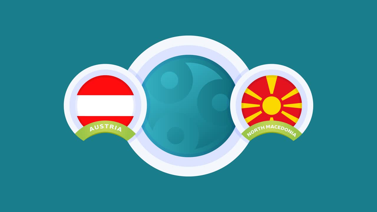 오스트리아 vs 북 마케도니아 경기 축구 비디오 애니메이션 축구 2020 챔피언십 경기 폴에 국가 발 대 팀 인트로 스포츠 배경, 경쟁 4k 애니메이션