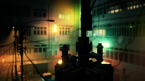 dark and gritty cyberpunk alleyway at night