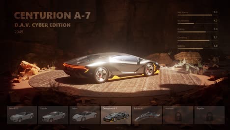 4k looped spinning car selection hud inside cave