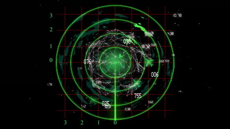 Radar-scanning-animation-over-digital-globe-with-network-connections-and-data-points