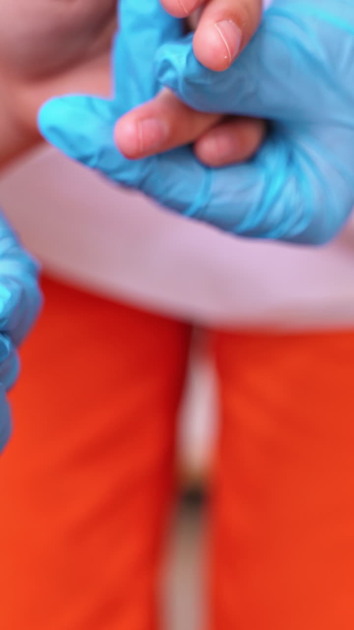 Doctor testing of patient blood. Close up view of hands doctor testing his patients blood at the hospital. Vertical video
