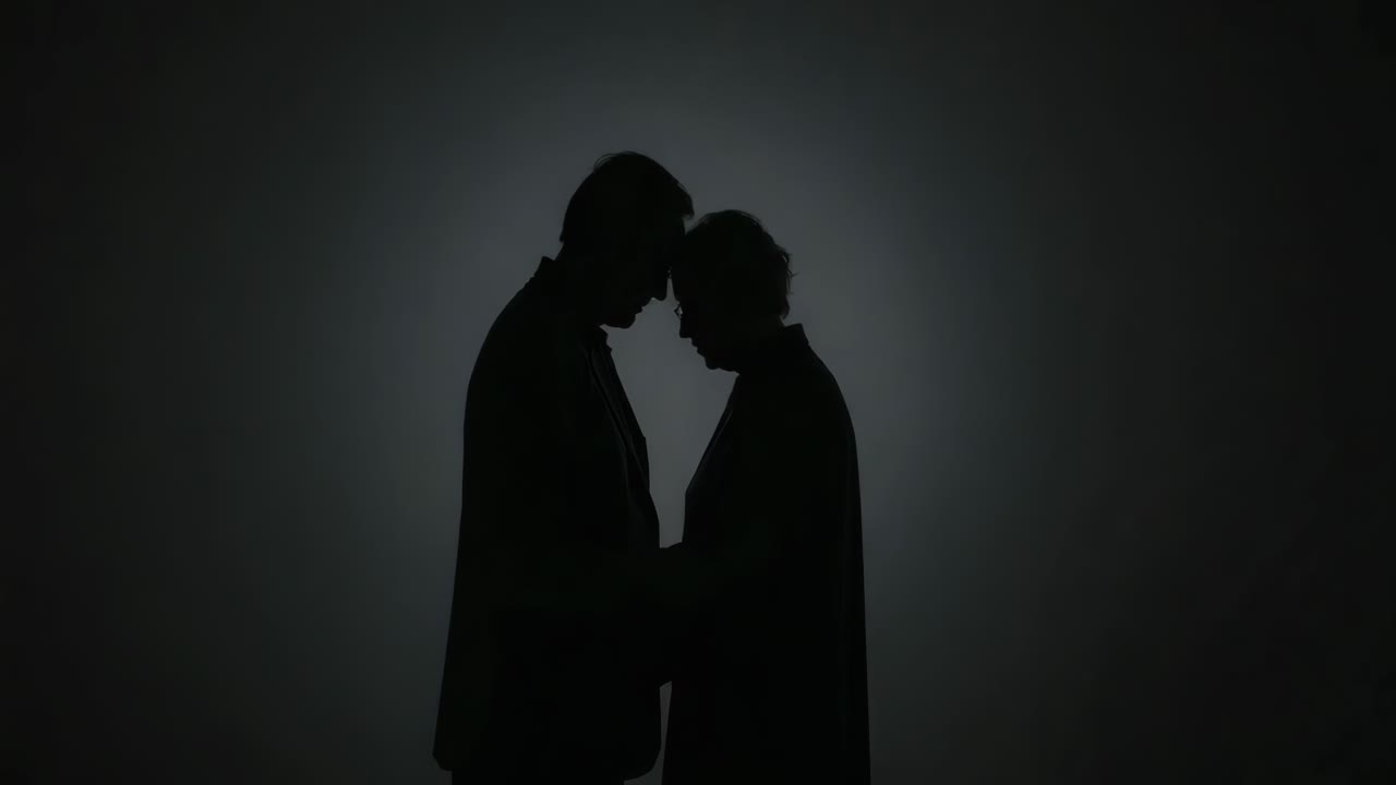 Silhouette of a couple in a loving embrace