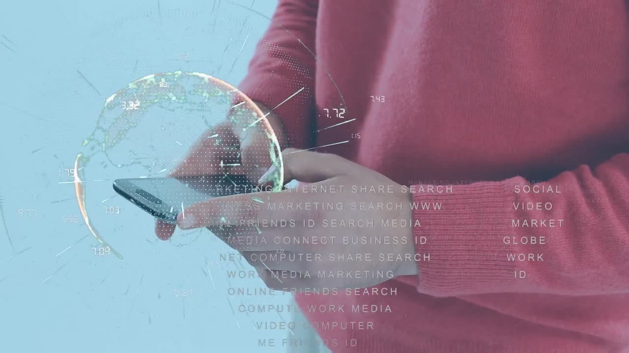 스마트폰을 사용하는 카우카스계 사업가에 대한 데이터 처리 애니메이션