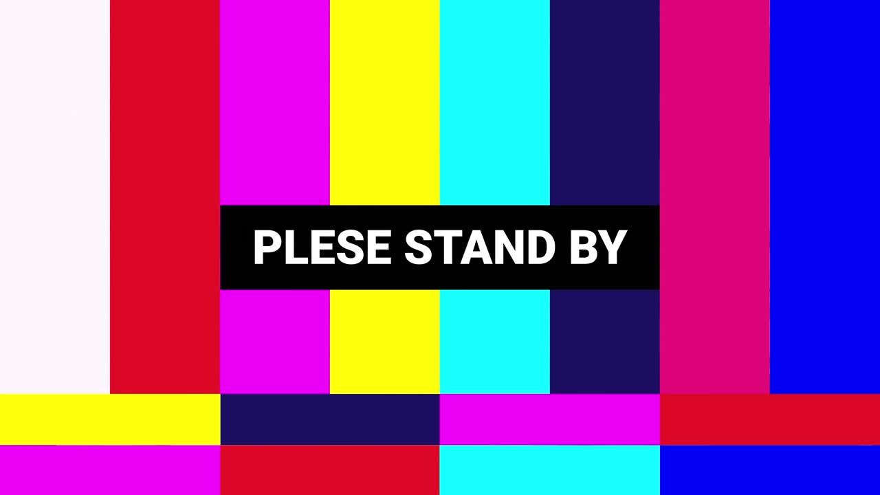 Störande TV-testmönster med meddelandet 'Vänligen vänta'