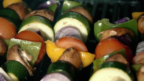 smokey bbq flame grilled vegetable kebabs being cooked