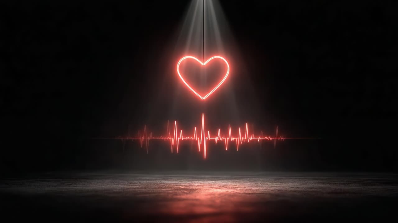 A Captivating Visual of a Glowing Heartbeat: The Illuminated Heart Symbol and Vibrant Pulse in a Dark Setting Evokes Emotions of Love and Life