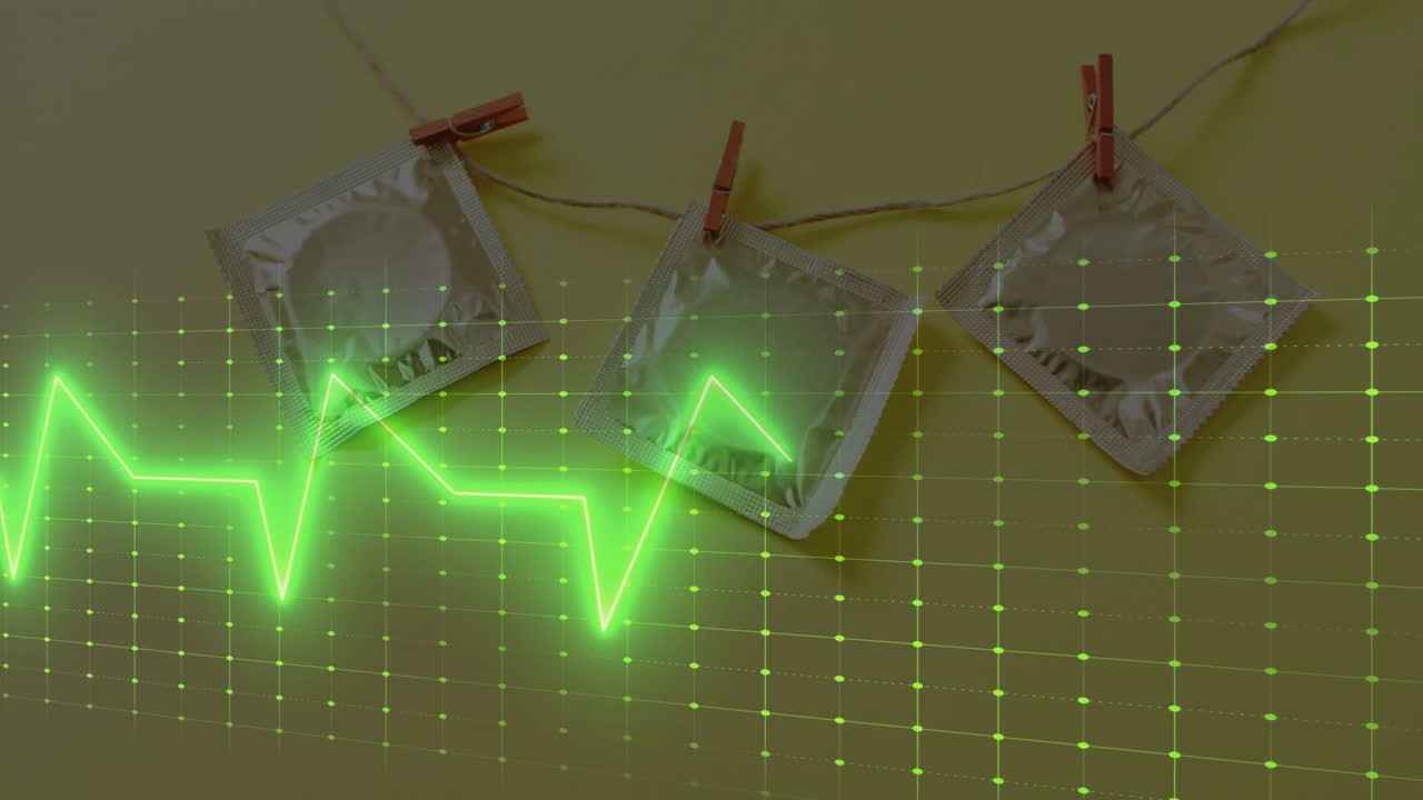 Animation of cardiograph over protectives on yellow background