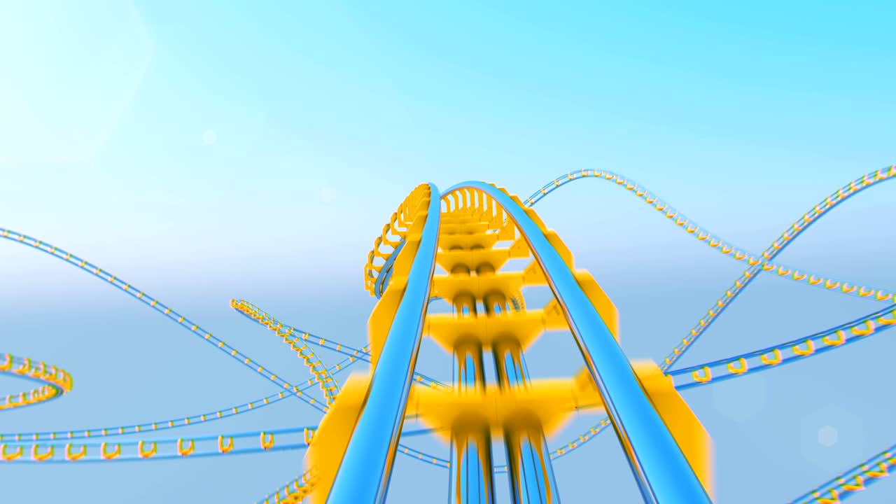 롤러코스터를 타고 매우 빠른 하늘과 빛이  은 추상적인 롤러 코스터의 3d 애니메이션을 볼 수 있습니다.