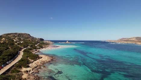 Aerial-view-of-crowded-la-Pelosa-beach