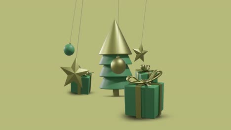 animación de decoraciones navideñas en fondo amarillo.