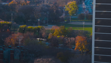 side street and park near downtown chicago