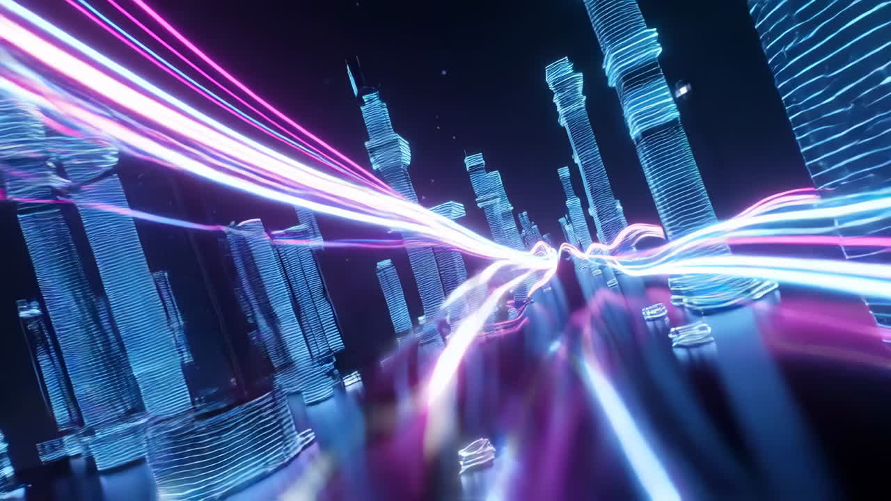 미래의 네온 도시 풍경