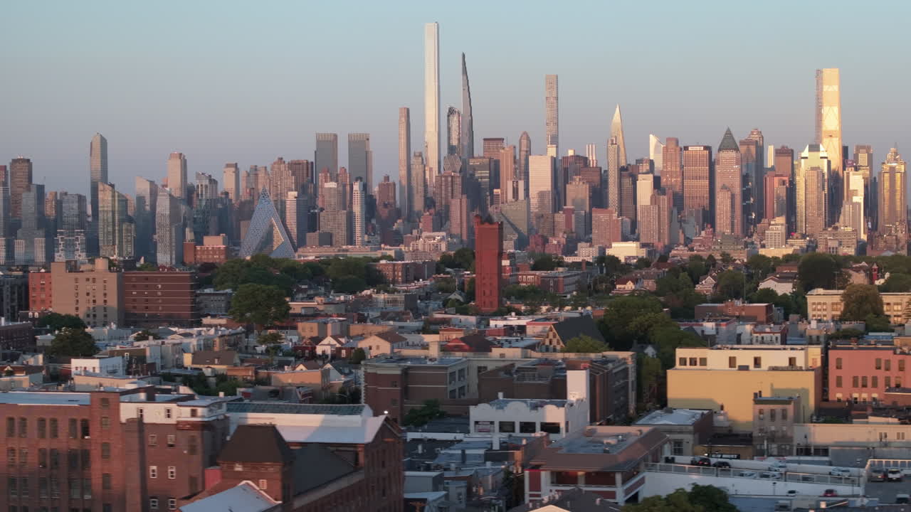Aerial view of Midtown Manhattan at twilight. Shot in New York City during the summer.