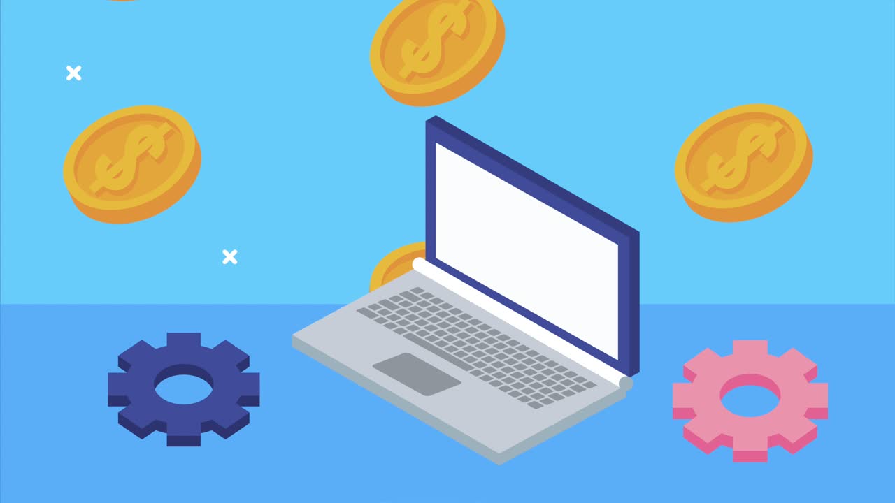 data server analysis animation with computer laptop and gears