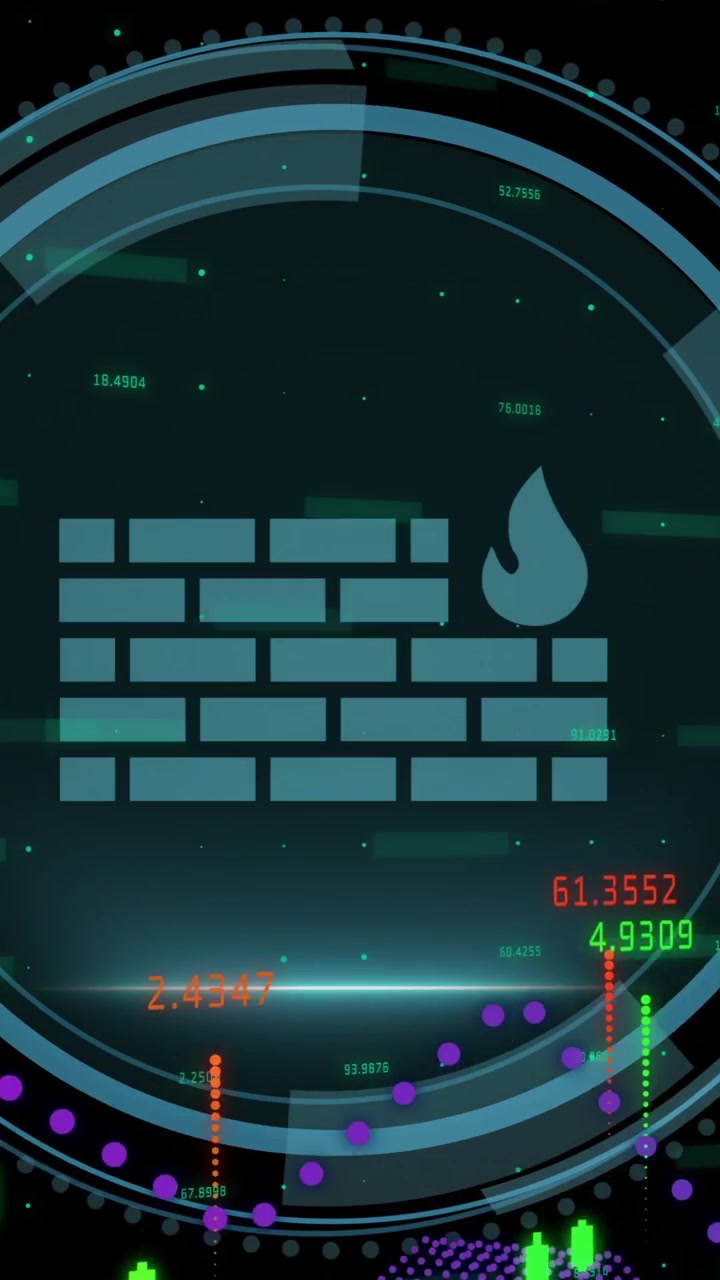 Animation of fire wall icon and data processing over black background