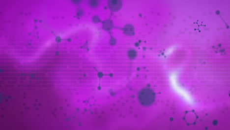 animating molecular structures and data points over purple background
