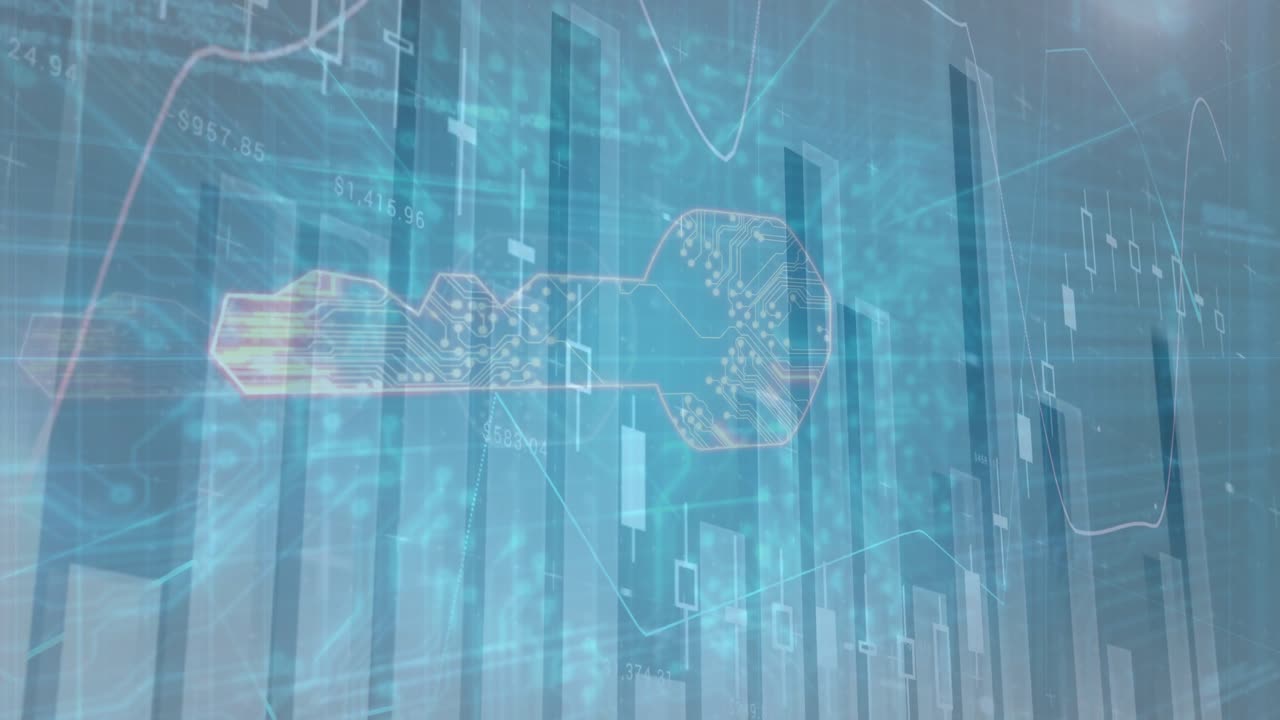 Data chart opening rising columns starting graph oscillating hologram key forming showing security