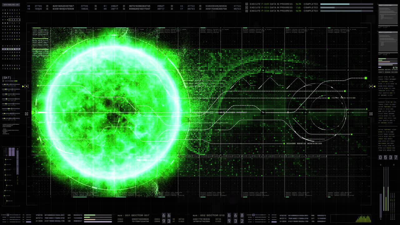 Advance motion graphic futuristic user interface head up display screen with Holographic Machine and digital data telemetry information display for digital background computer desktop display screen