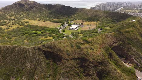 Honolulu, Hawaii USA. Revealing Drone Shot of Diamond Head and Cityscape