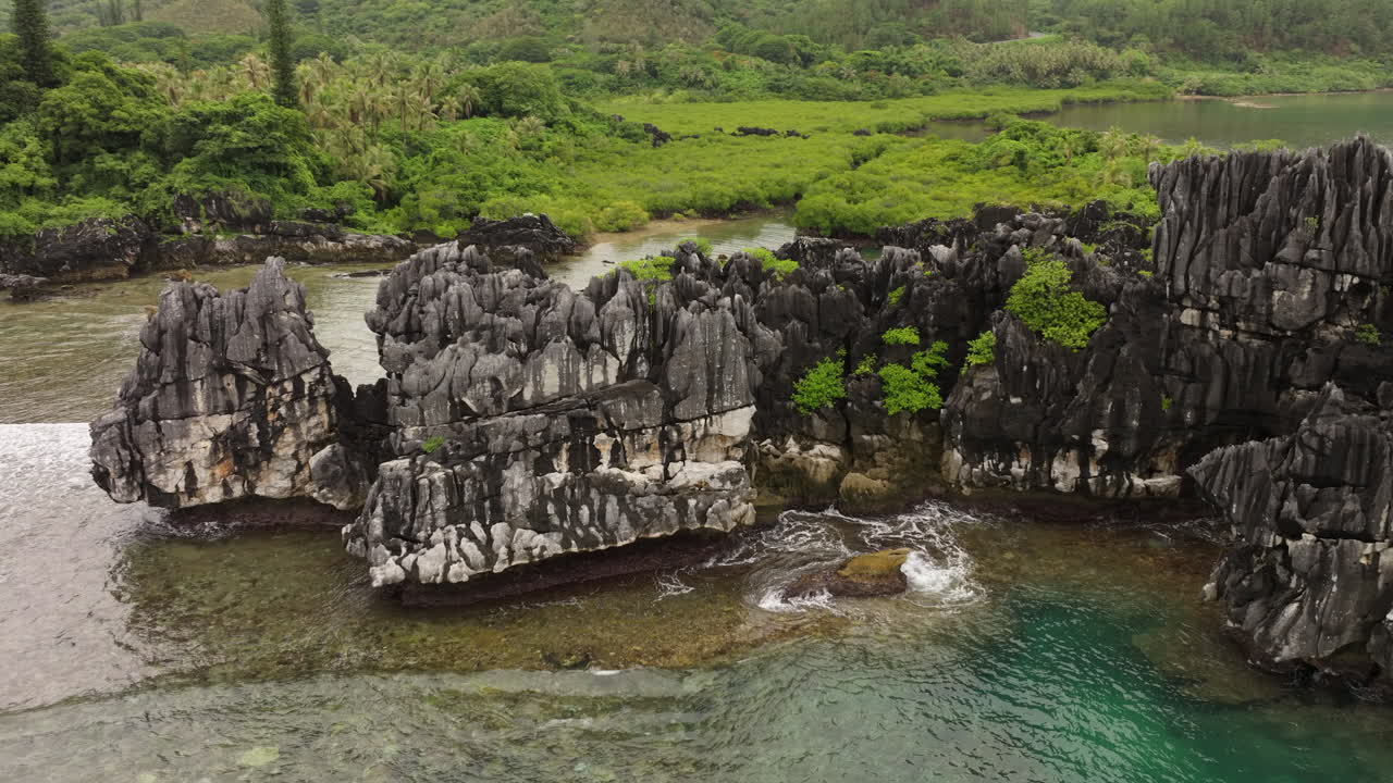 Tropical Island with Rock Formations and Lush Vegetation