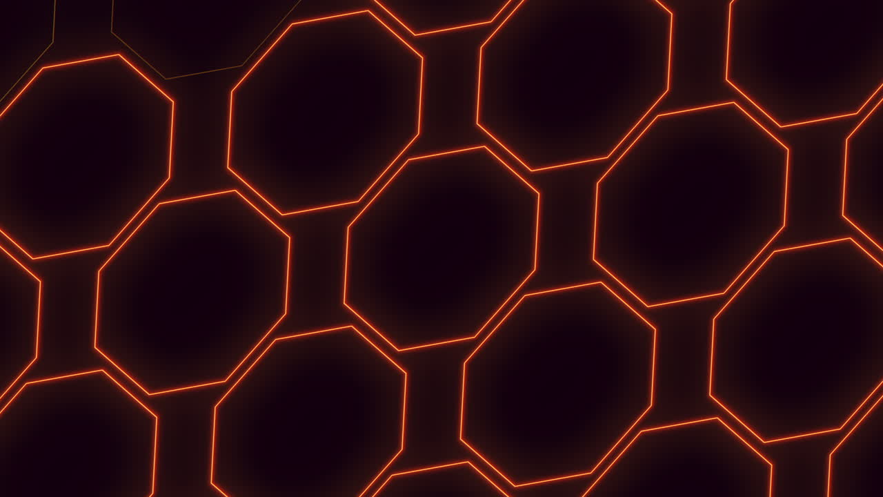 Vivid orange glowing lines intersect in a hexagonal pattern against a dark backdrop, creating a striking and captivating geometric design