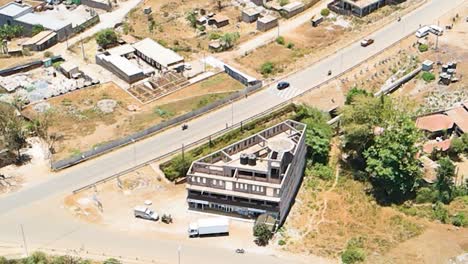 Birdseye-aerial-view-of-Loitokitok-kenya,-shanty-poor-neighborhood-of-Nairobi-suburbs,-Kenya