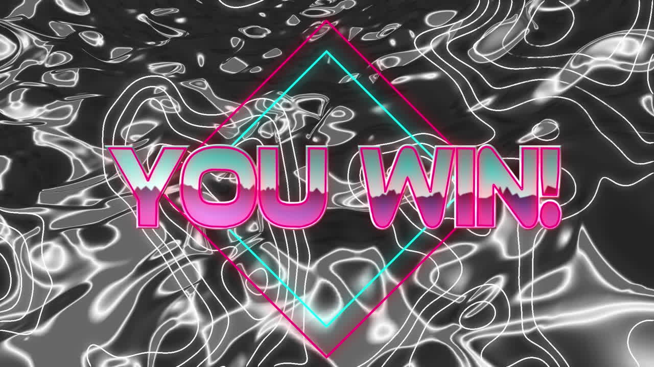 그레이 배경에 추상적인 액체 칼레도스코프 패턴을 통해 텍스트 배너를 이기는 애니메이션