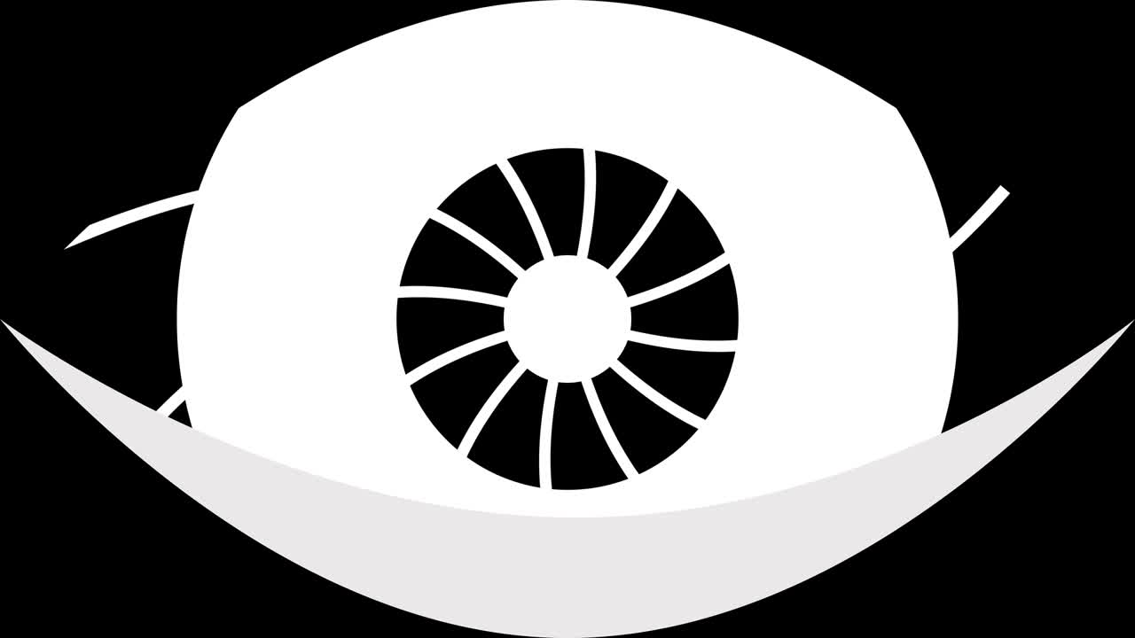 중앙에서 창하는 줄무를 가진 애니메이션 최면 눈 모양