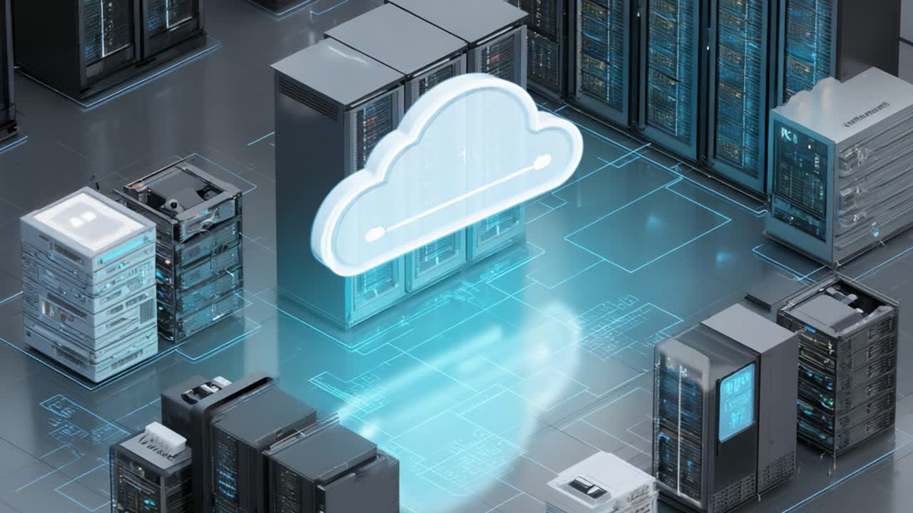 Exploring the Modern Data Center: Innovations in Cloud Technology and Server Architecture Showcased in a High-Tech Server Room Environment